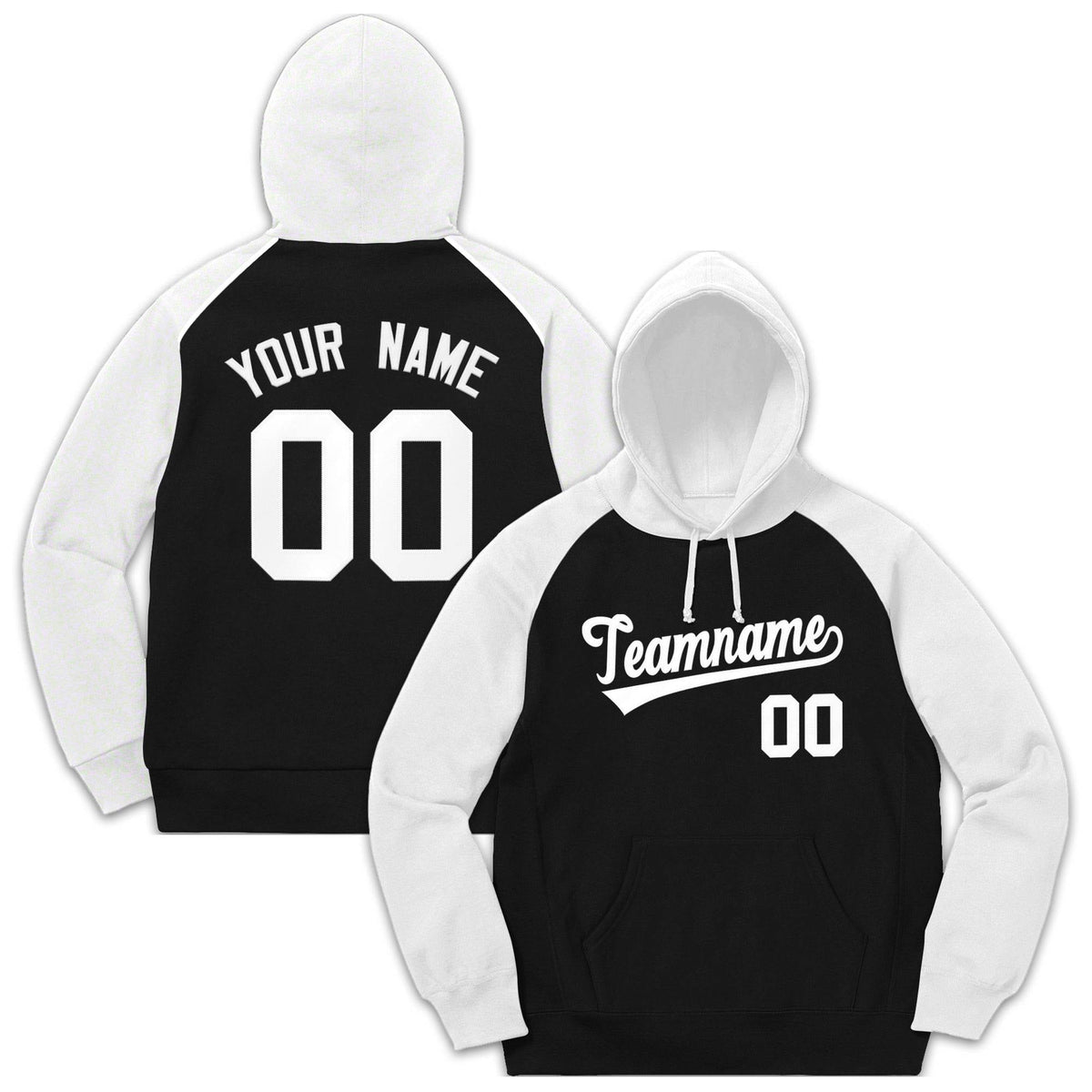 Custom Stitched Sportwear Black White Raglan Sleeves Pullover Hoodie