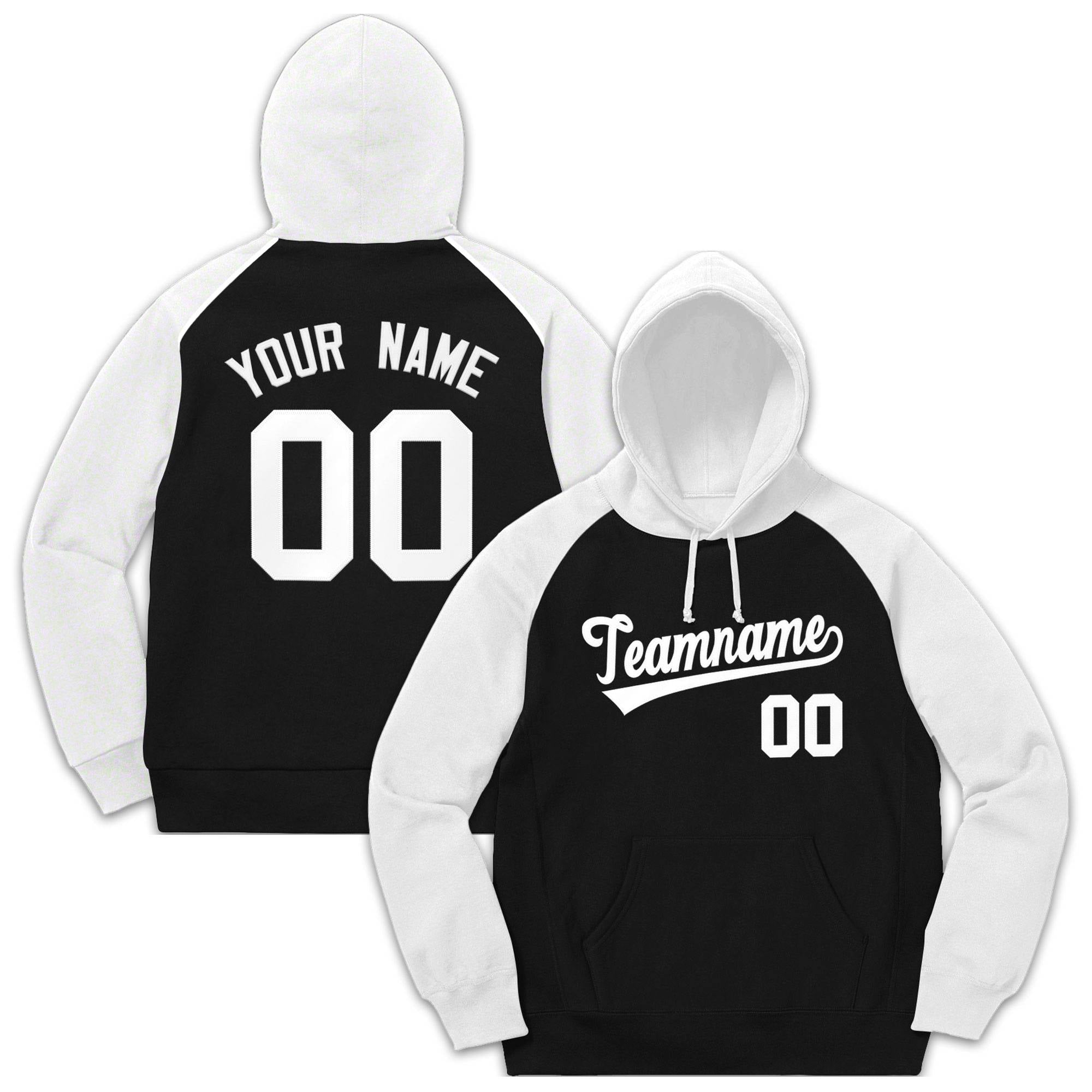 Custom Stitched Sportwear Black White Raglan Sleeves Pullover Hoodie