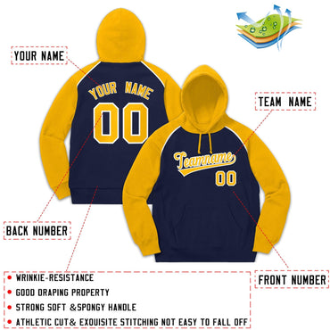 Custom Stitched Sportwear Navy Gold-White Raglan Sleeves Pullover Hoodie