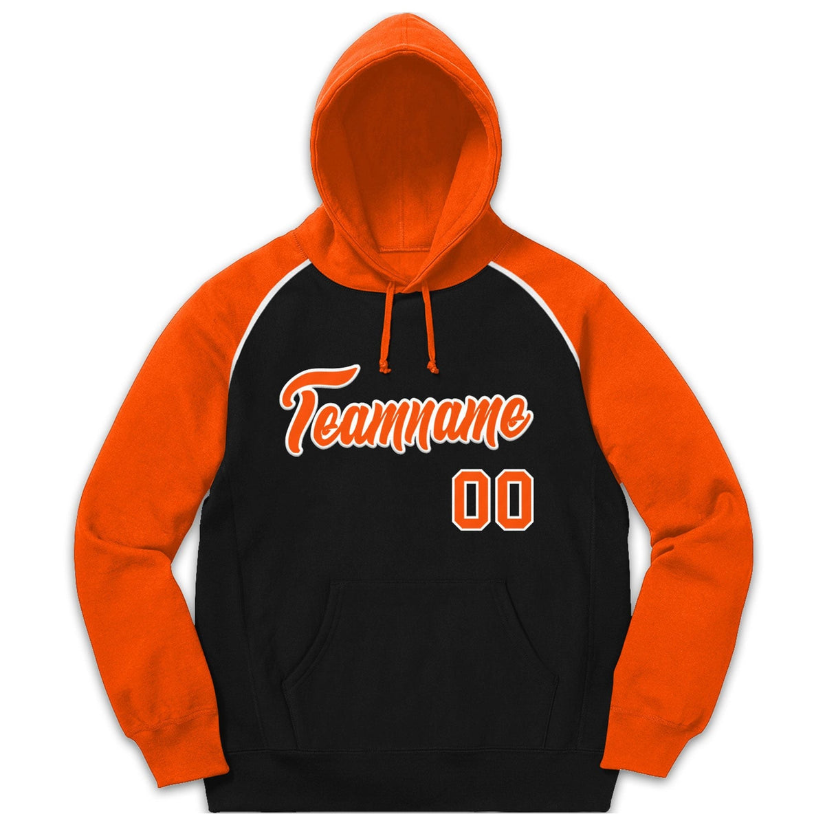 Custom Stitched Sportwear Black Orange-White Raglan Sleeves Pullover Hoodie