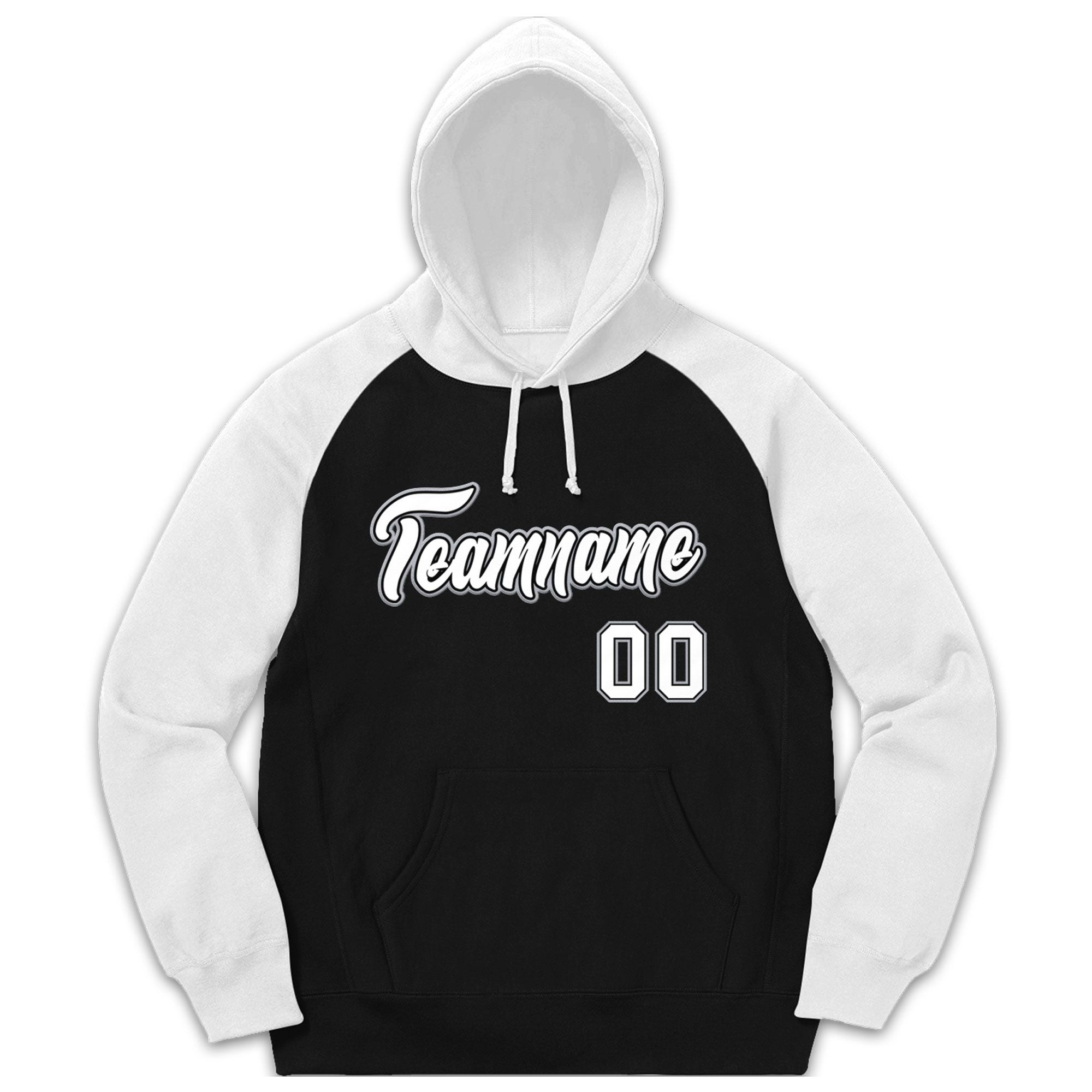 Custom Stitched Sportwear Black White-Gray Raglan Sleeves Pullover Hoodie