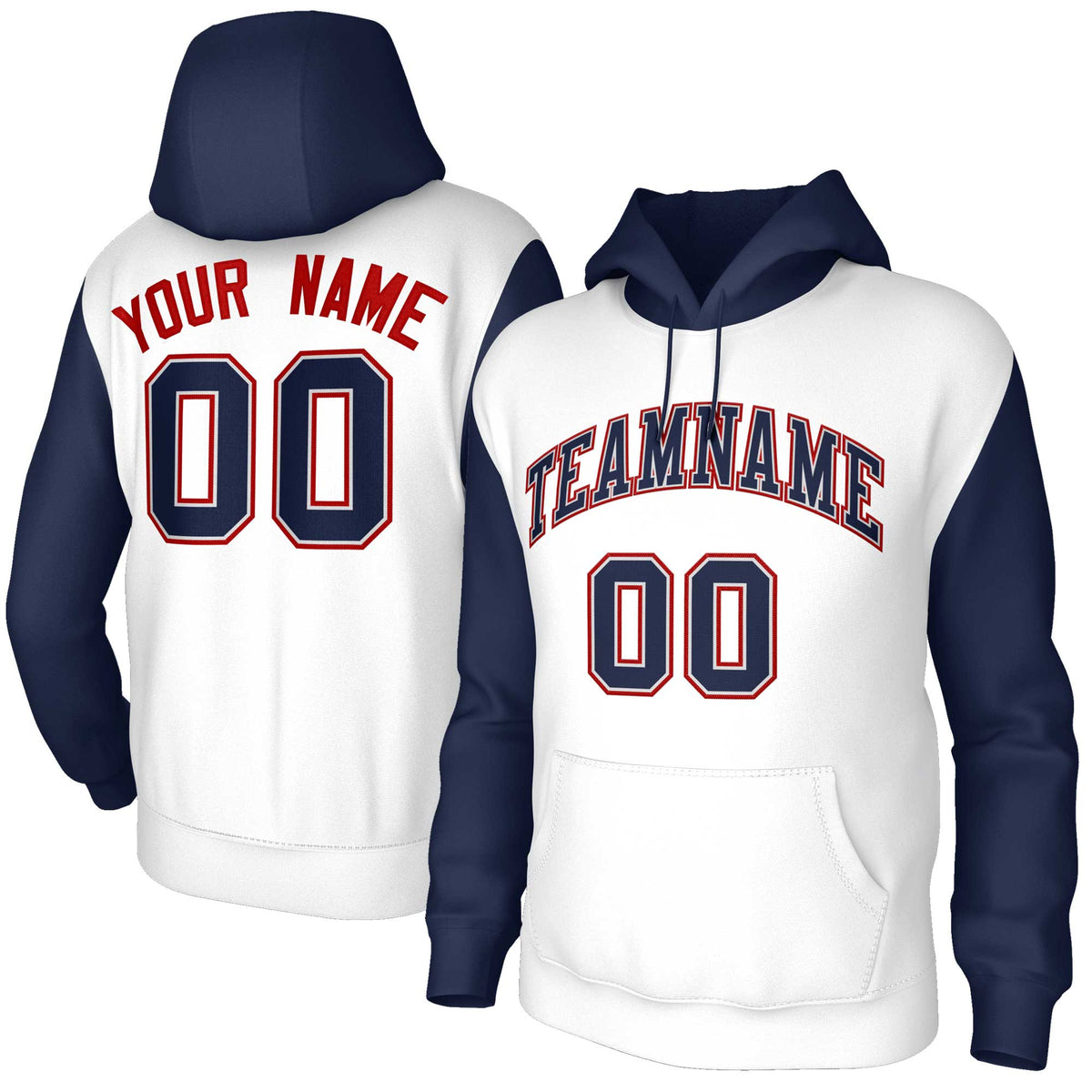 Custom White Navy-Gray Raglan Sleeves Stitched Sportwear Pullover Hoodie