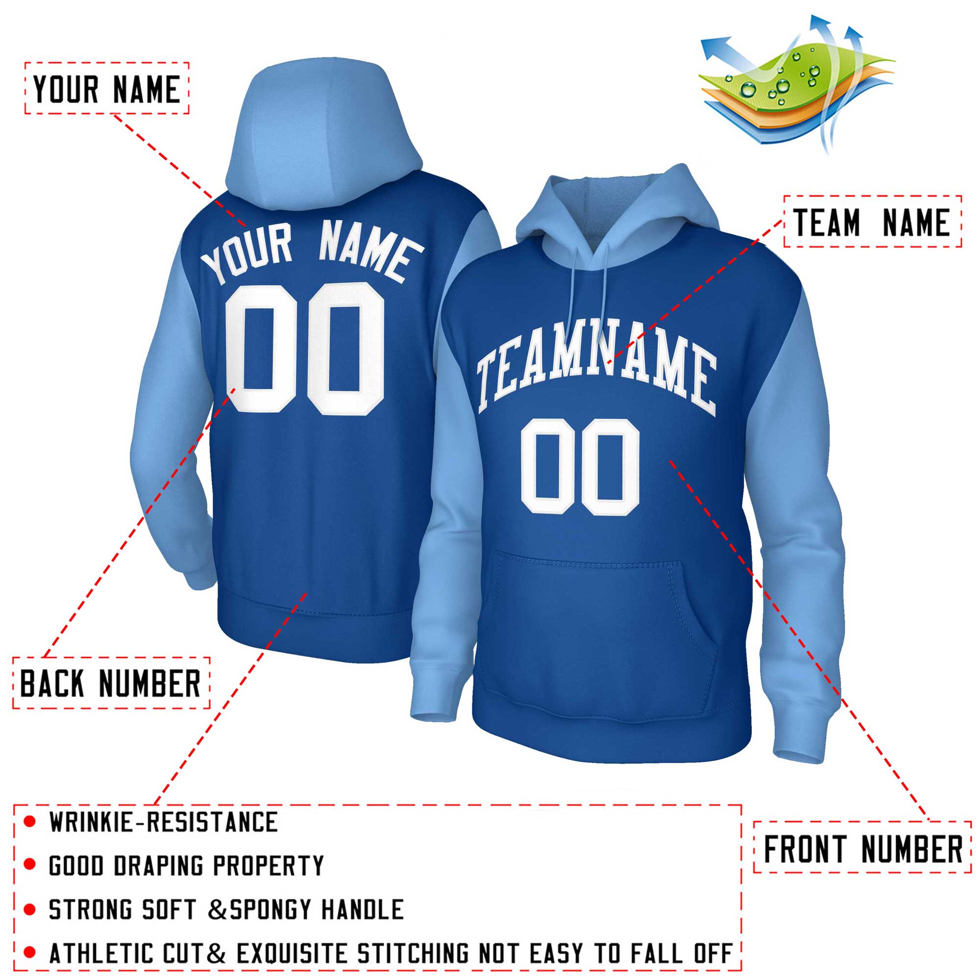 Custom Royal White-Raglan Sleeves Stitched Sportwear Pullover Hoodie