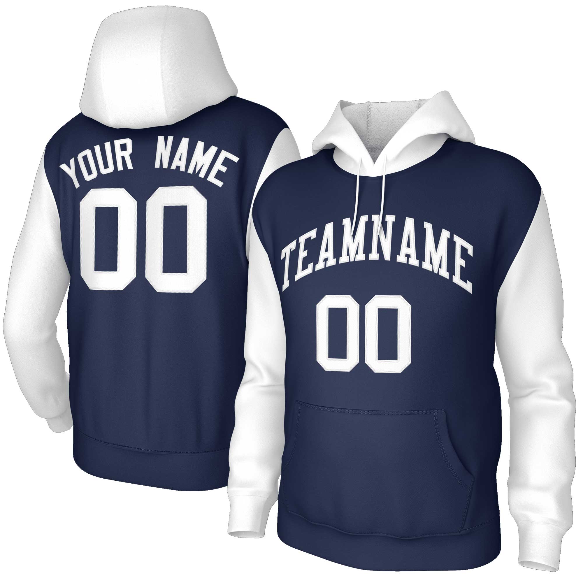 Custom Navy White-Raglan Sleeves Stitched Sportwear Pullover Hoodie