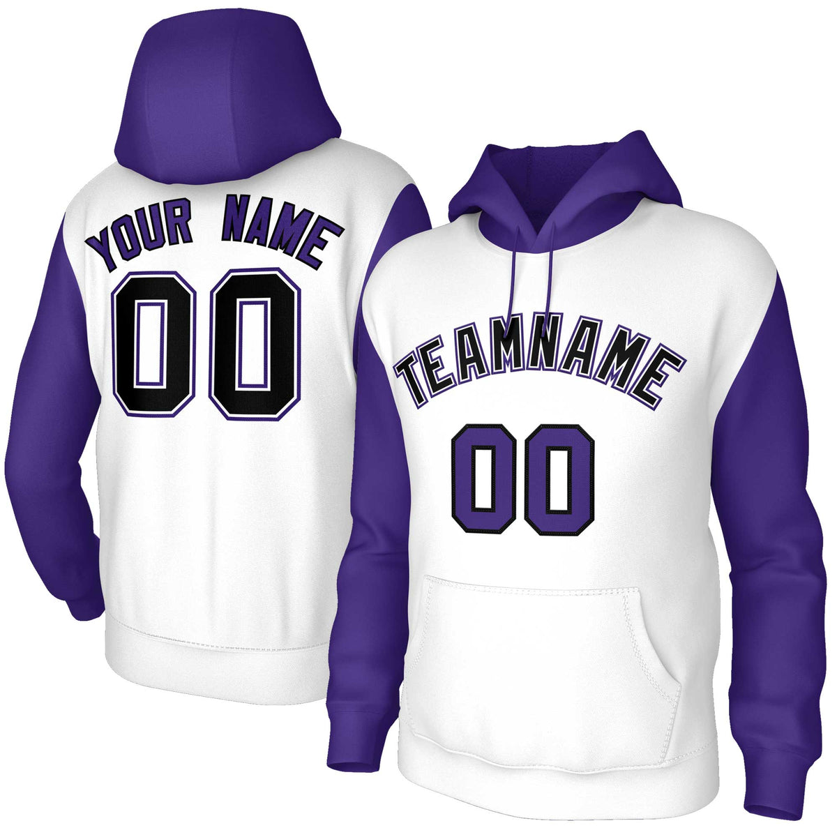 Custom White Black-White Raglan Sleeves Stitched Sportwear Pullover Hoodie