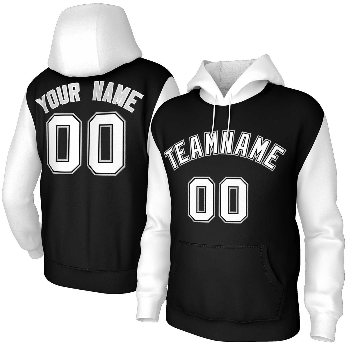 Custom Black White-Black Raglan Sleeves Stitched Sportwear Pullover Hoodie