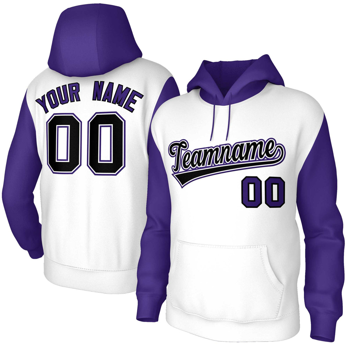 Custom White Black-White Raglan Sleeves Stitched Sportwear Pullover Hoodie