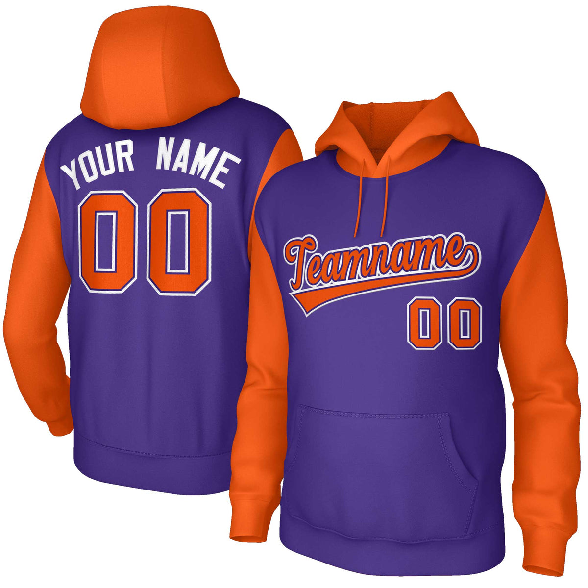 Custom Purple Orange-Purple Raglan Sleeves Stitched Sportwear Pullover Hoodie
