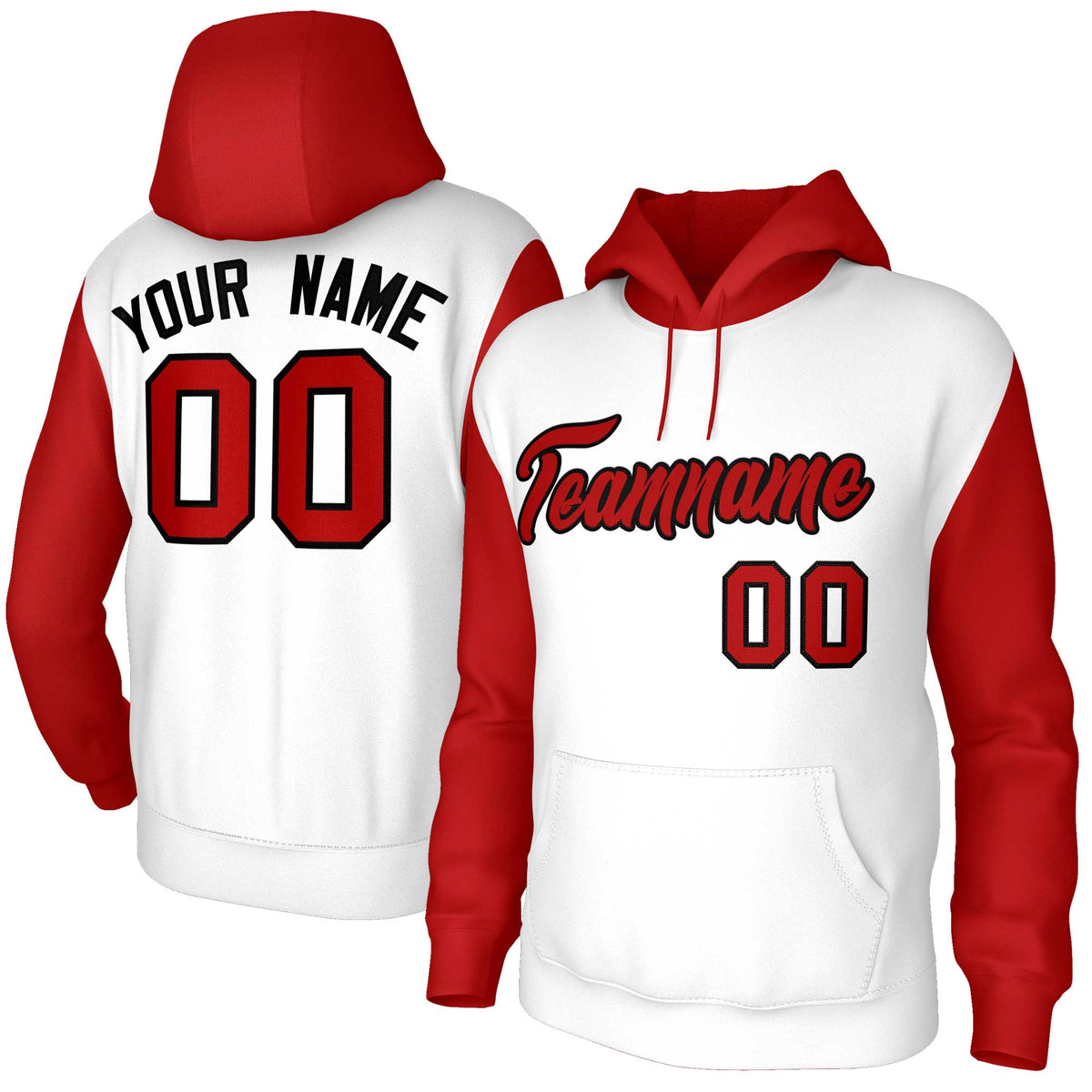Custom White Red-Black Raglan Sleeves Stitched Sportwear Pullover Hoodie
