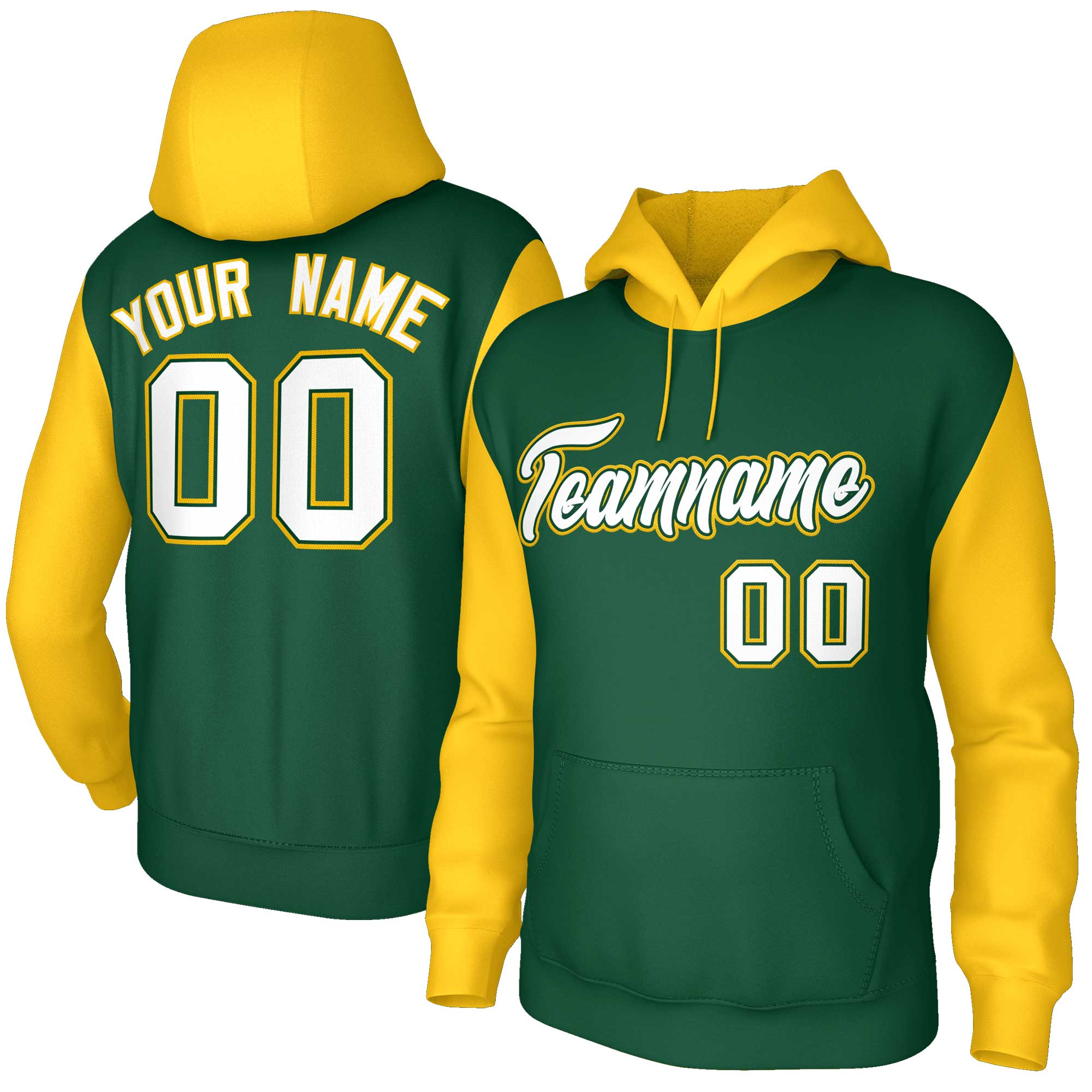 Custom Green White-Green Raglan Sleeves Stitched Sportwear Pullover Hoodie