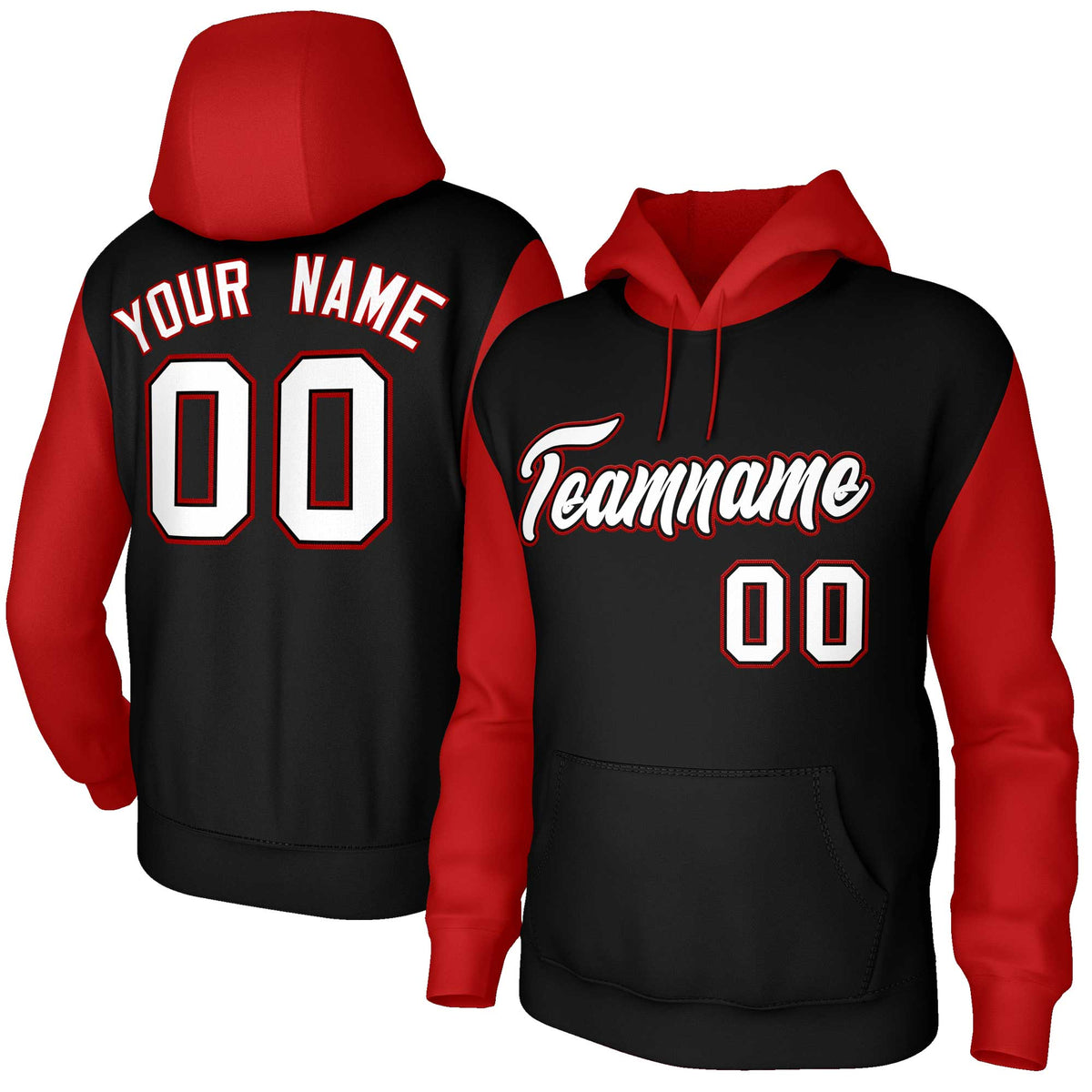Custom Black White-Black Raglan Sleeves Stitched Sportwear Pullover Hoodie