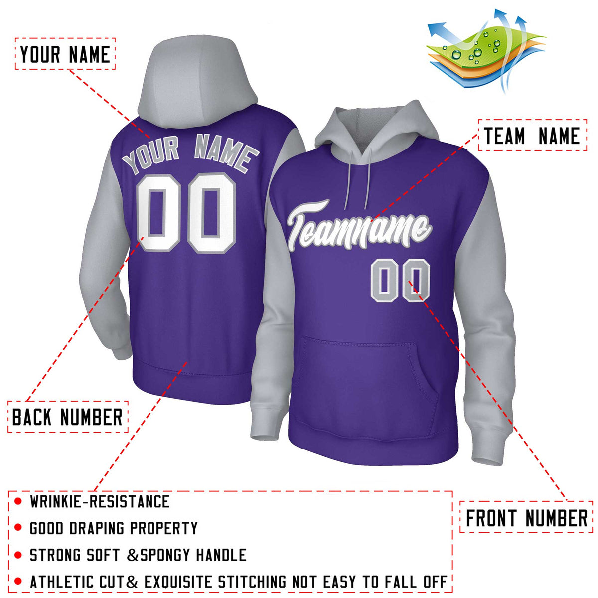 Custom Purple White-Gray Raglan Sleeves Stitched Sportwear Pullover Hoodie