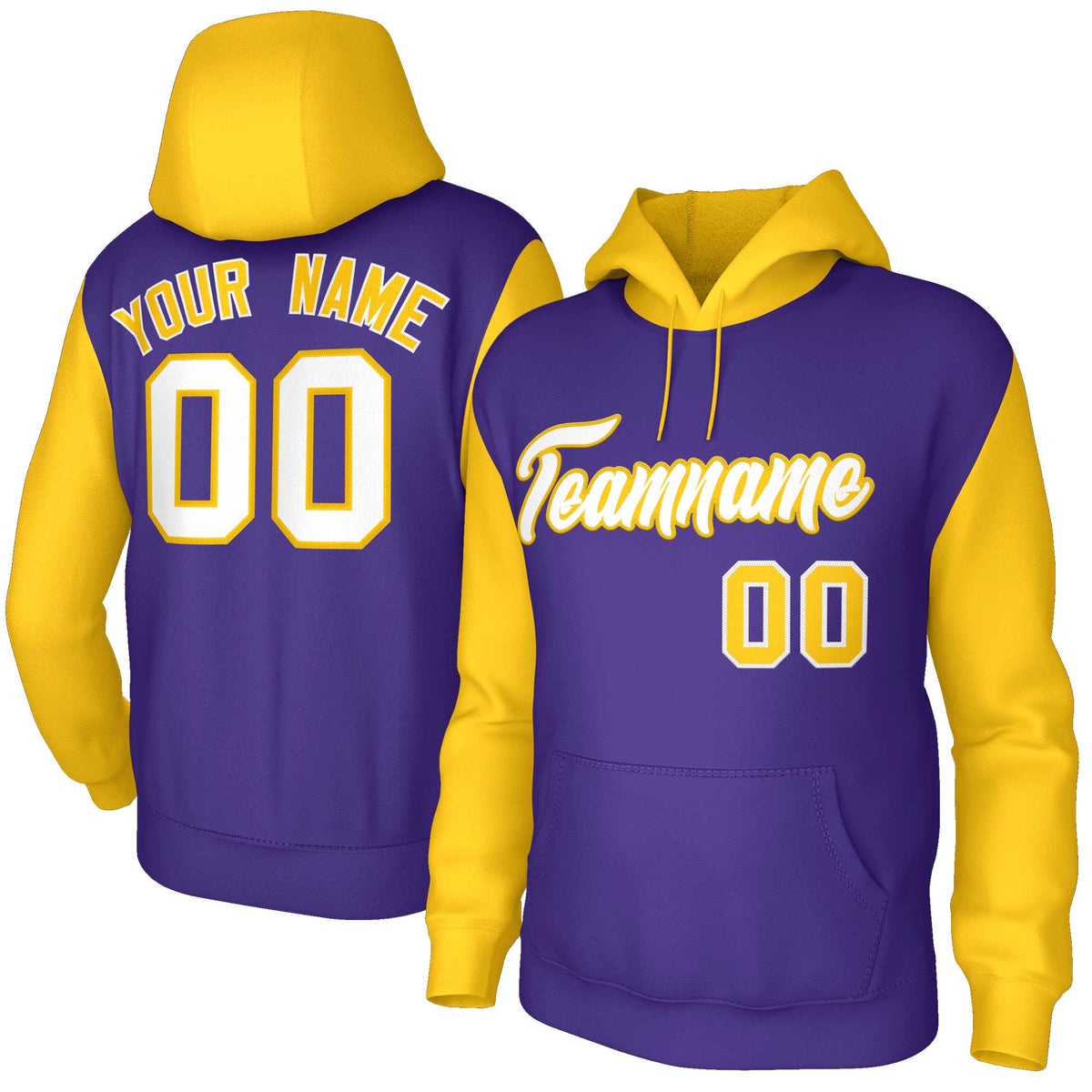 Custom Purple White-Gold Raglan Sleeves Stitched Sportwear Pullover Hoodie