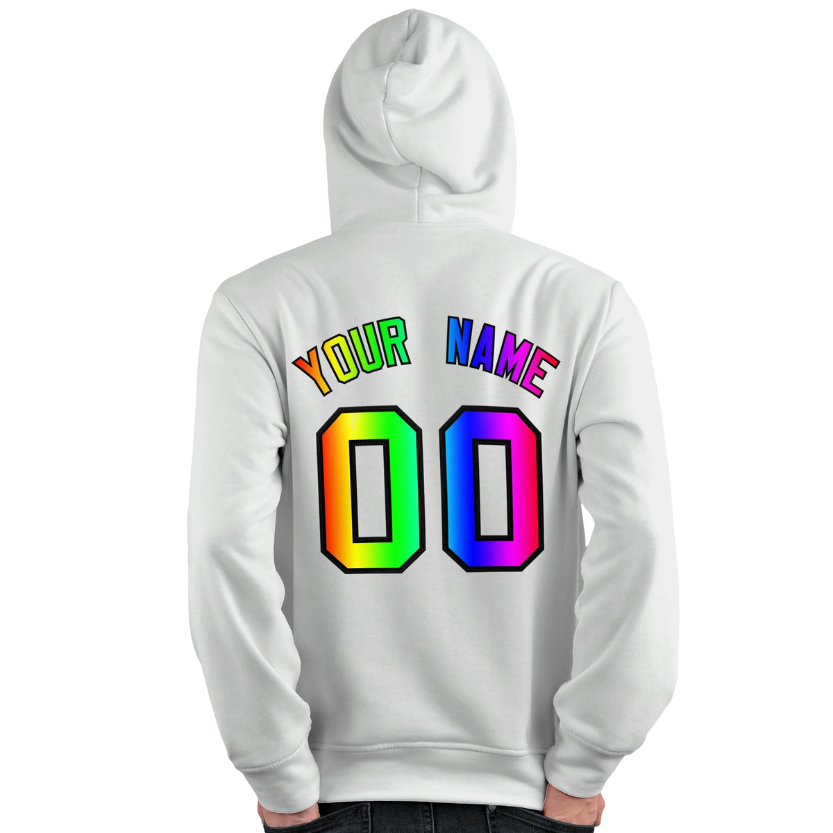 Custom White Personalized Rainbow Color Font Team Pullover Sweatshirt Hoodie