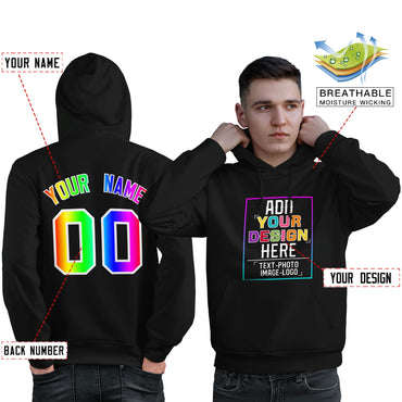 Custom Black Personalized Rainbow Color Font Team Pullover Sweatshirt Hoodie