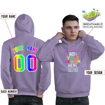 Custom Purple Personalized Rainbow Color Font Team Pullover Sweatshirt Hoodie