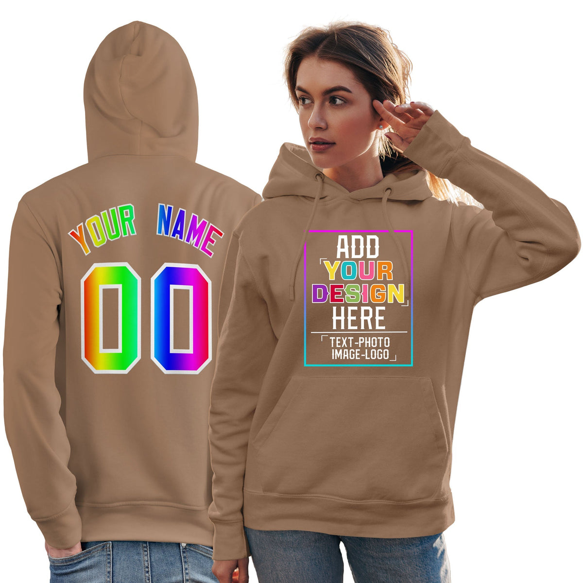 Custom Brown Personalized Rainbow Color Font Team Pullover Sweatshirt Hoodie