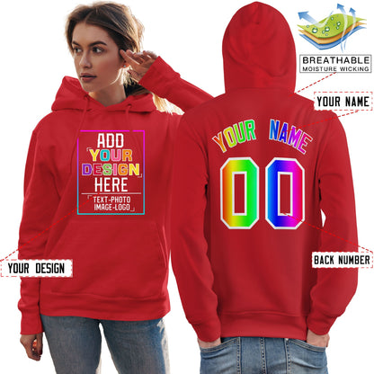 Custom Light Red Personalized Rainbow Color Font Team Pullover Sweatshirt Hoodie