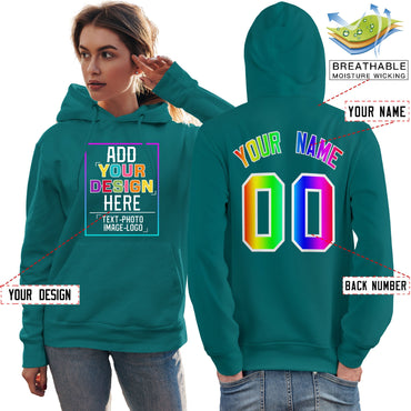 Custom Aqua Personalized Rainbow Color Font Team Pullover Sweatshirt Hoodie