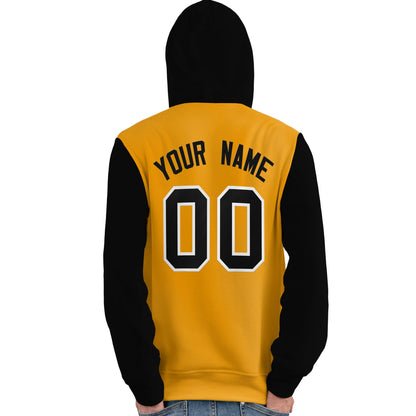 Custom Gold Black-White Raglan Sleeves Pullover Personalized Team Sweatshirt Hoodie