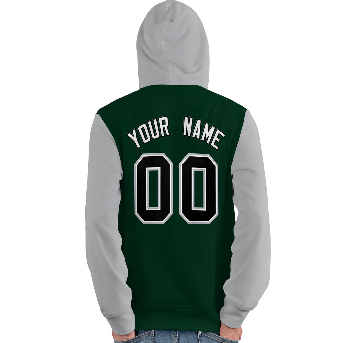 Custom Green Black-Gray Raglan Sleeves Pullover Personalized Team Sweatshirt Hoodie