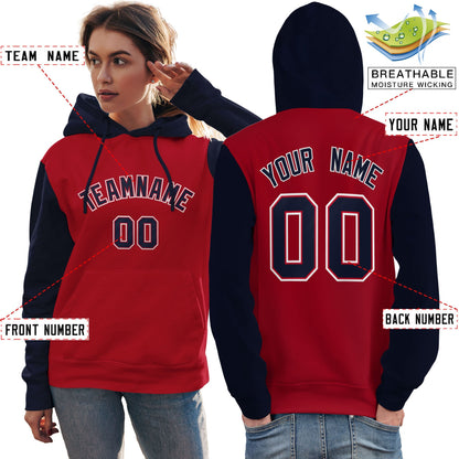 Custom Red Navy-White Raglan Sleeves Pullover Personalized Team Sweatshirt Hoodie