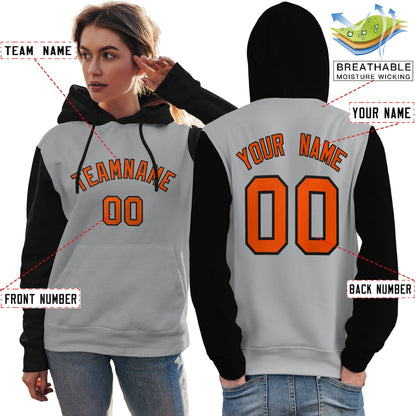 Custom Gray Orange-Black Raglan Sleeves Pullover Personalized Team Sweatshirt Hoodie