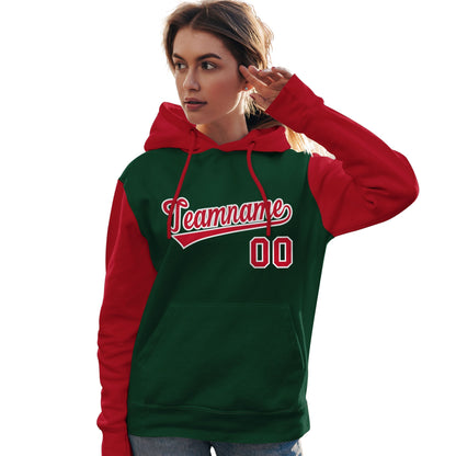 Custom Green Red-White Raglan Sleeves Pullover Personalized Team Sweatshirt Hoodie