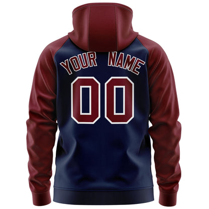 Custom Stitched Navy Crimson-White Raglan Sleeves Sports Full-Zip Sweatshirt Hoodie