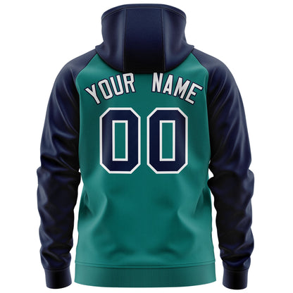 Custom Stitched Aqua Navy-White Raglan Sleeves Sports Full-Zip Sweatshirt Hoodie