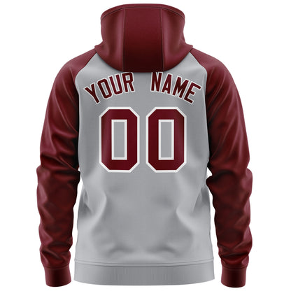 Custom Stitched Gray Crimson-White Raglan Sleeves Sports Full-Zip Sweatshirt Hoodie