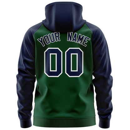 Custom Stitched Green Navy-White Raglan Sleeves Sports Full-Zip Sweatshirt Hoodie