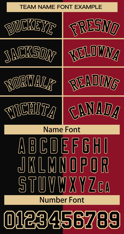 Custom Black Crimson Black-Old Gold Split Fashion Stitched Sportwear Pullover Hoodie