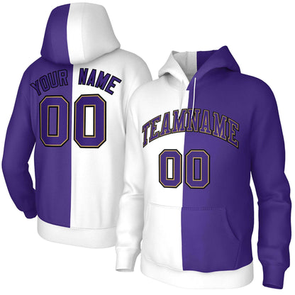 Custom White Purple Purple-Old Gold Split Fashion Stitched Sportwear Pullover Hoodie