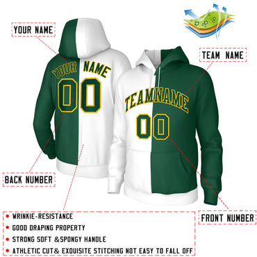 Custom White Green Green-Gold Split Fashion Stitched Sportwear Pullover Hoodie