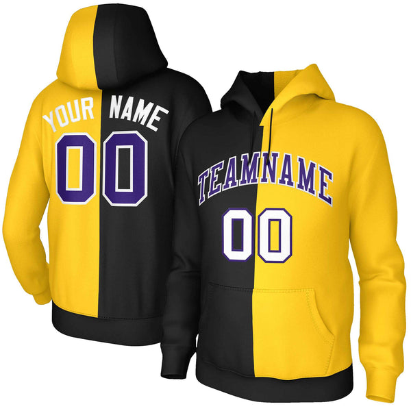 Custom White Royal Royal-Gold Split Fashion Stitched Sportwear Pullover Hoodie main image 1