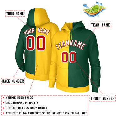 Custom Gold Green White-Red Split Fashion Stitched Sportwear Pullover Hoodie