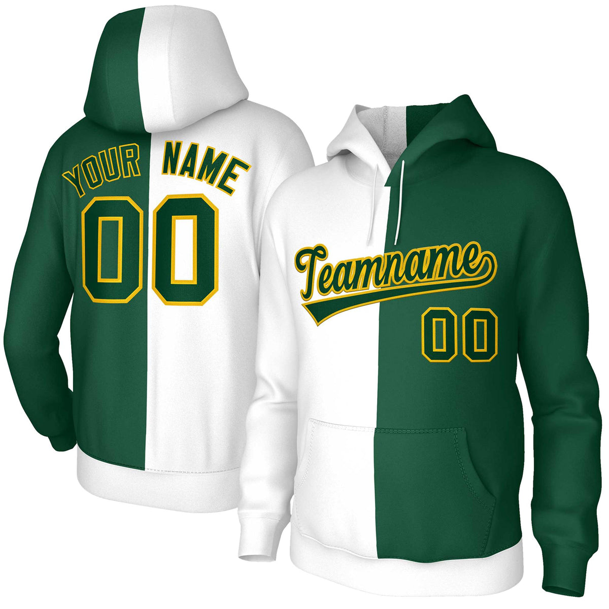 Custom White Green Green-Gold Split Fashion Stitched Sportwear Pullover Hoodie