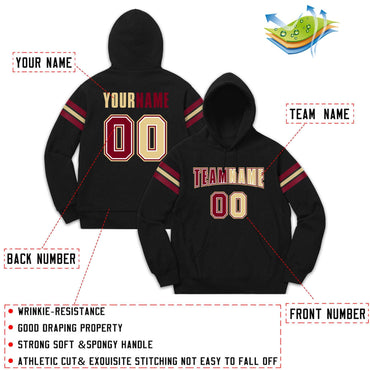 Custom Stitched Black Crimson-Cream Cotton Pullover Sweatshirt Hoodie