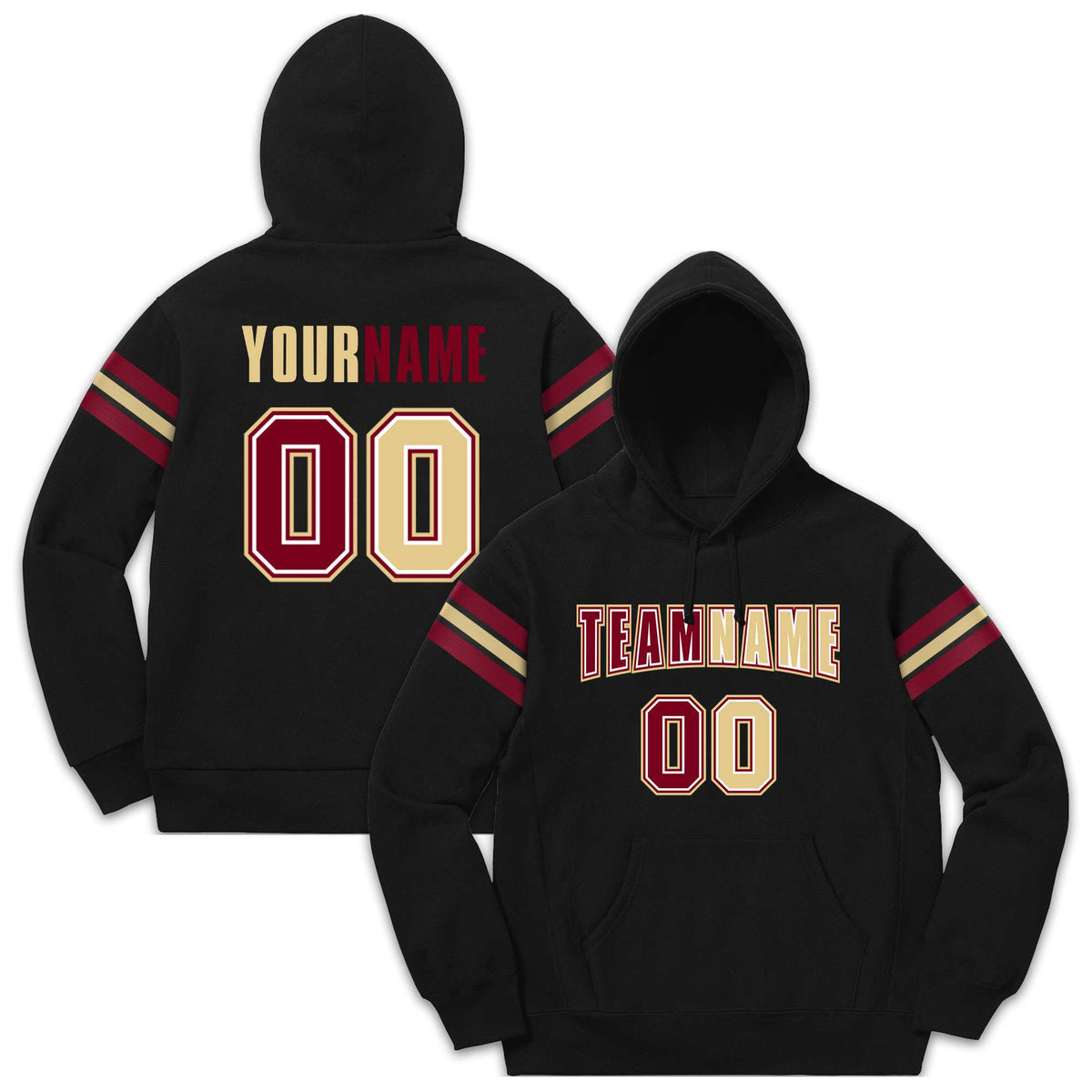 Custom Stitched Black Crimson-Cream Cotton Pullover Sweatshirt Hoodie