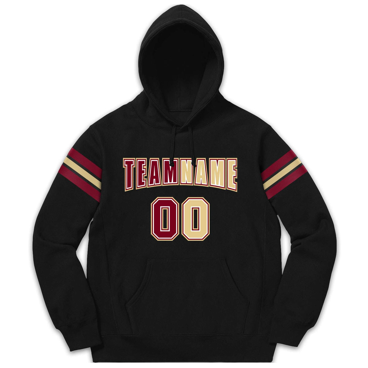 Custom Stitched Black Crimson-Cream Cotton Pullover Sweatshirt Hoodie