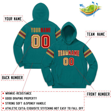 Custom Stitched Aqua Old Gold-Red Cotton Pullover Sweatshirt Hoodie
