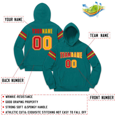 Custom Stitched Aqua Red-Yellow Cotton Pullover Sweatshirt Hoodie