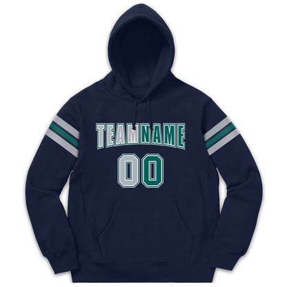 Custom Stitched Navy Gray-Aqua Cotton Pullover Sweatshirt Hoodie