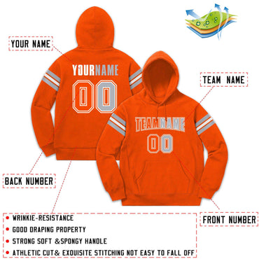Custom Stitched Orange Gray-White Cotton Pullover Sweatshirt Hoodie