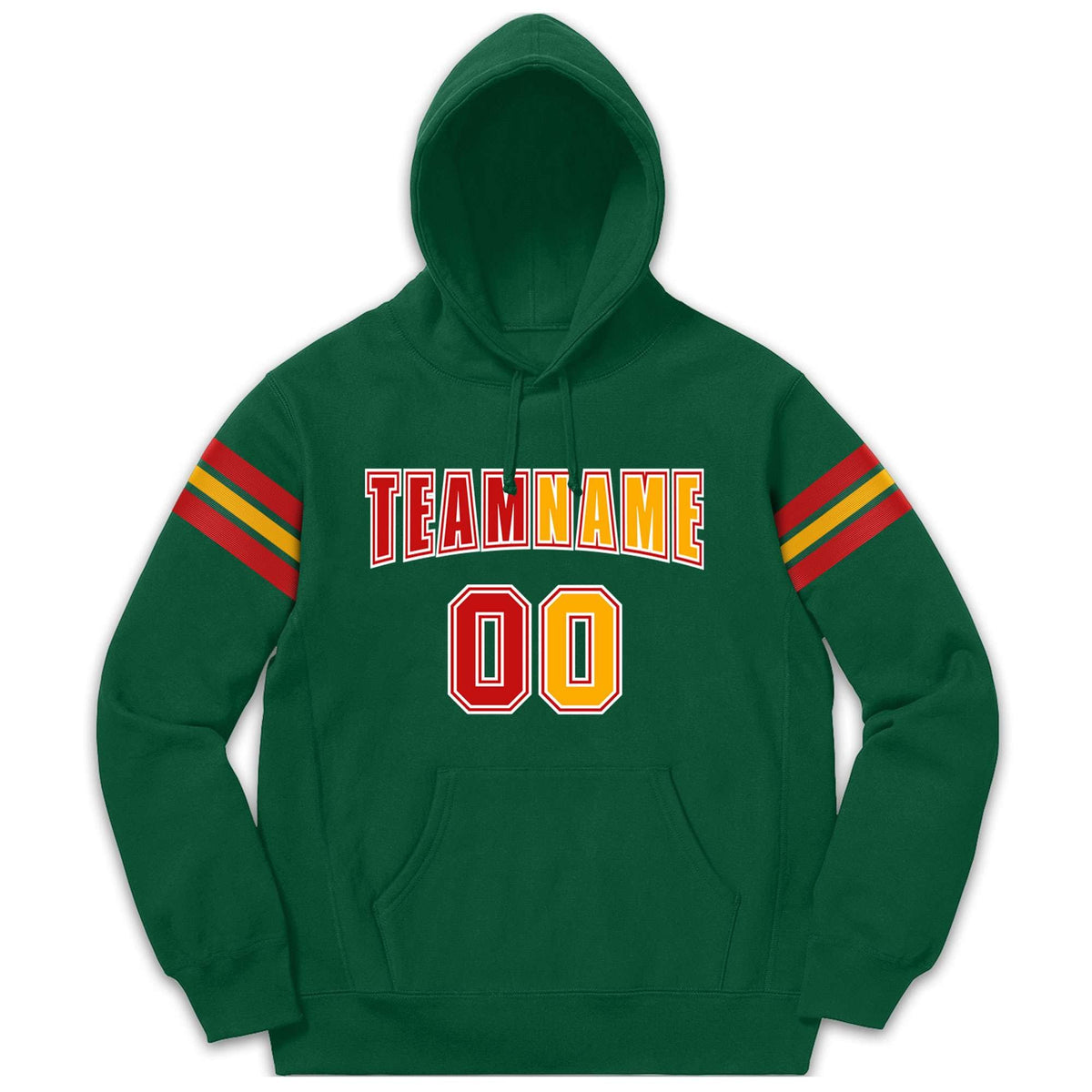 Custom Stitched Green Red-Yellow Cotton Pullover Sweatshirt Hoodie