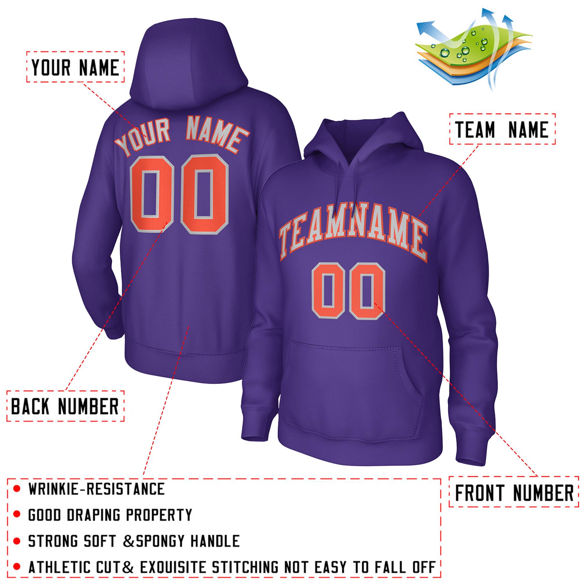 Custom Purple Gray-Orange Classic Style Training Uniform Pullover Hoodie