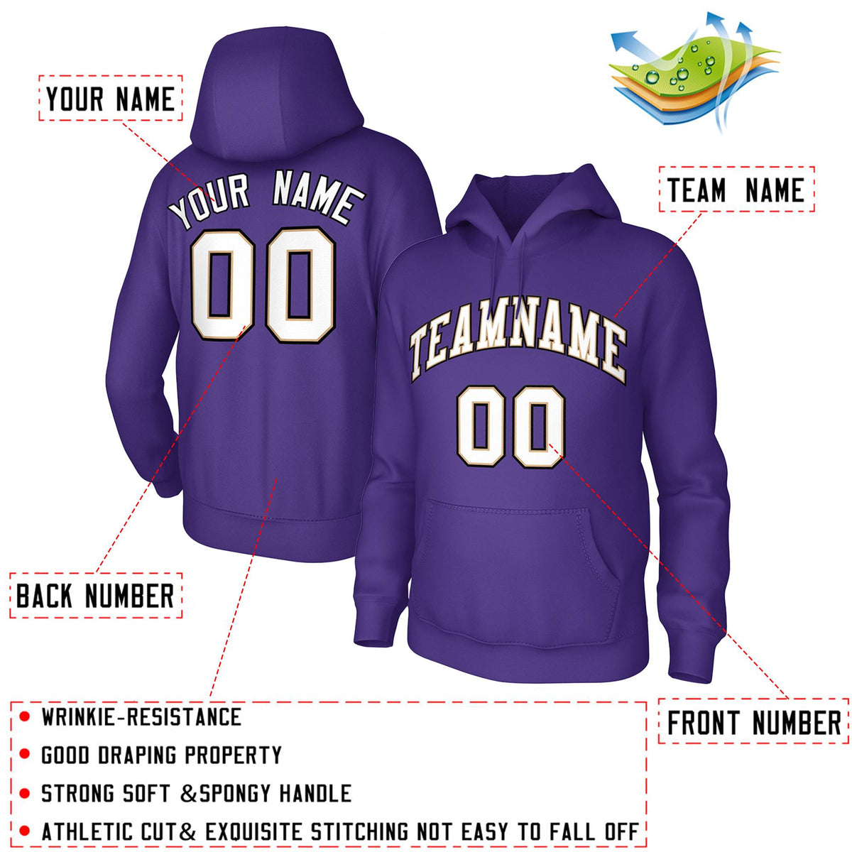 Custom Purple White-Old Gold-Black Classic Style Training Uniform Pullover Hoodie