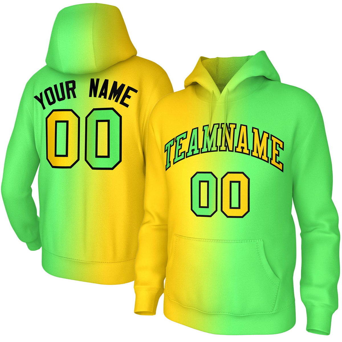Custom Stitched Neon Green Gradient Fashion Pullover Sweatshirt Hoodie