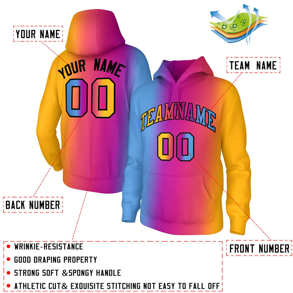 Custom Stitched Light Pink Gold Gradient Fashion Pullover Sweatshirt Hoodie